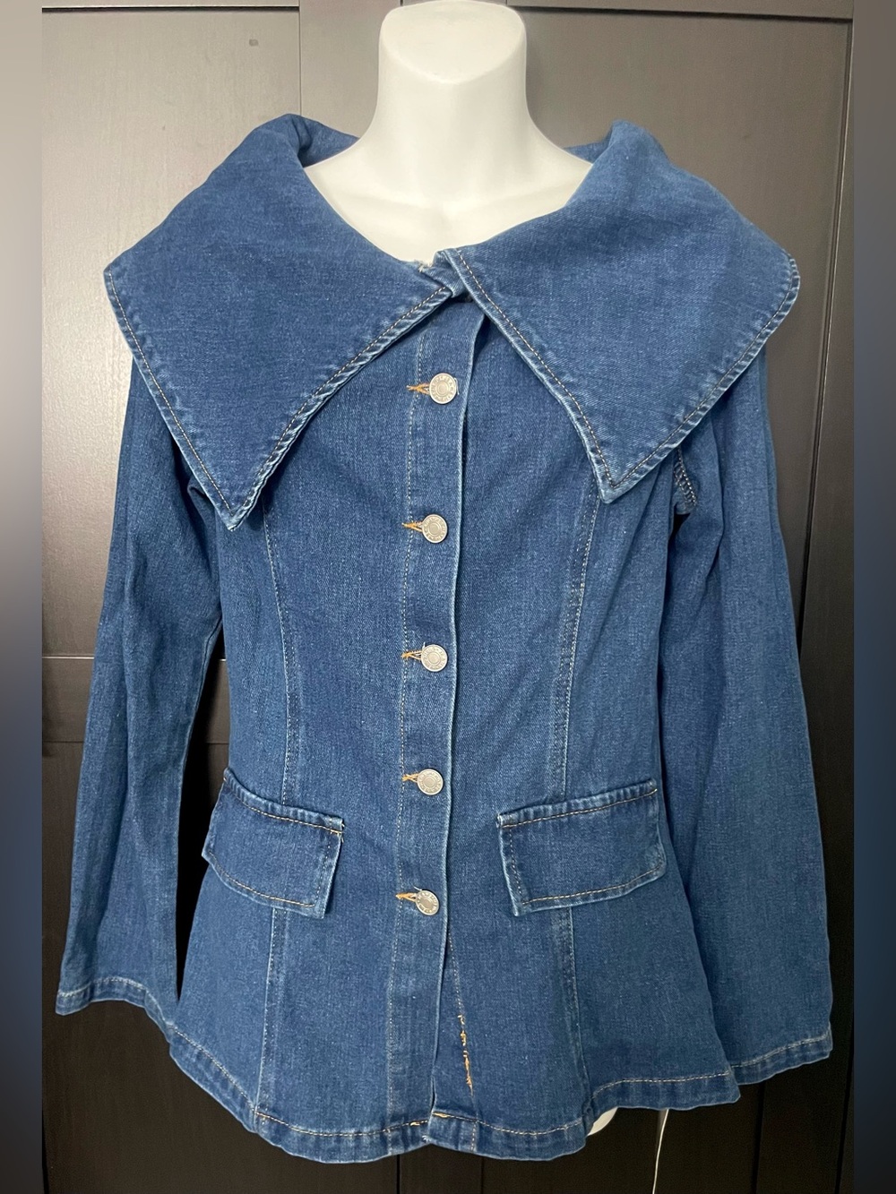 Freestyle ~ Blue Denim Jacket with Wide Sailor Collar - NWT - Medium